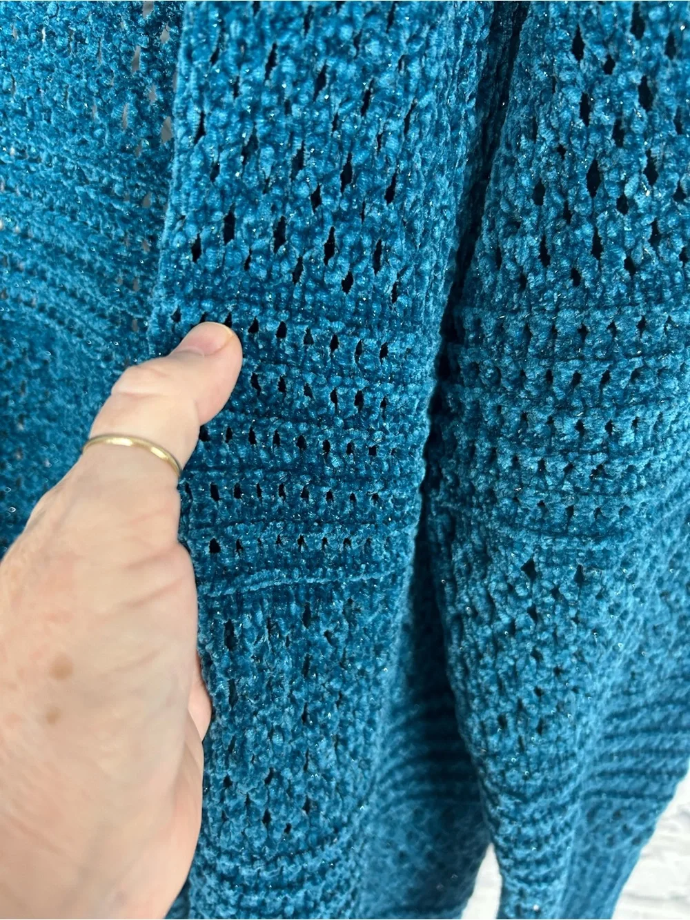 Lane Bryant Open Knit Chenille Cardigan Teal Blue Sparkle 22/24 Plus Size